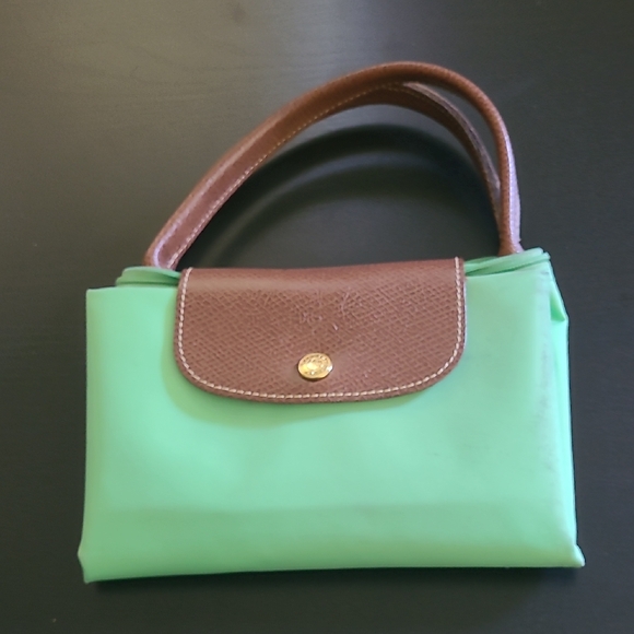 Longchamp Handbags - Rare Longchamp Green and Brown Nylon Tote